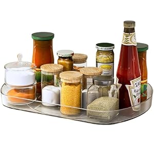 Voova Lazy Susan Turntable Organiser for Fridge, 360°Rotating Refrigerator Fridge Storage Organizer, 15.57” Clear Rotating Lazy Susan Cupboard Organiser for Cabinet, Table, Kitchen, Pantry (1 Pack)