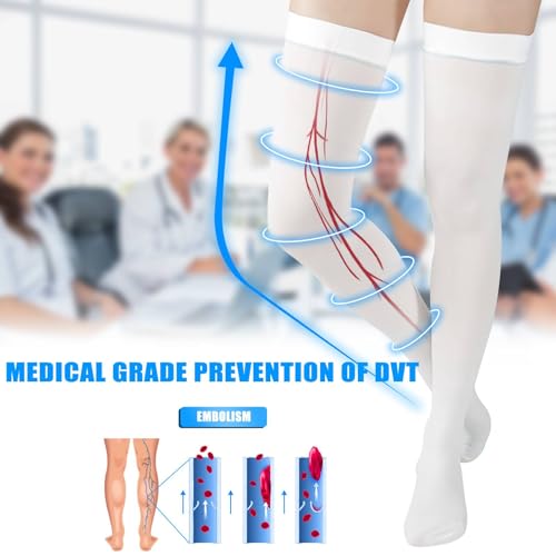 Image of TED Hose Compression Stockings for Women & Men,Anti Embolism Knee-High | Thigh High Compression Socks with Inspection Hole,15-20mmHg Medical Compression Hose,Unisex White