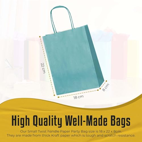 Thepaperbagstore 10 Dusty Teal Green Paper Party Bags With Handles - 18x22x8cm - Colourful Paper Gift Bags for Kids and Adults Parties, Birthdays, Weddings, Baby Showers, Hen Parties and Sweets - Image 3