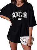 ASTANFY Soccer Mom Shirt Womens Oversized Game Day Shirt Soccer Graphic T Shirts Short Sleeve Black