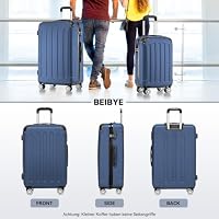 BEIBYE Reisekoffer L 66 cm – Hartschalenkoffer aus ABS mit Doppelrollen für Urlaubsreisen, Dunkelblau – Ansicht 3