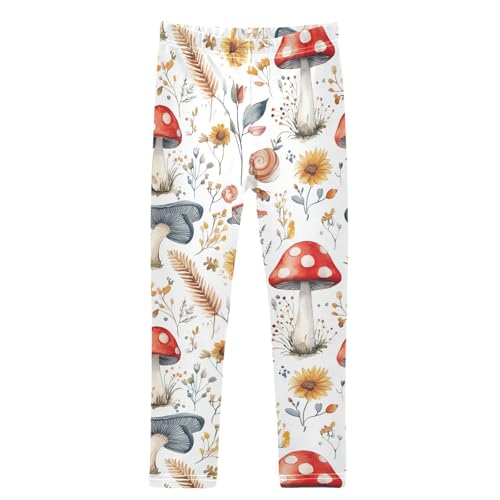Flowers Snail Watercolor Red Mushroom Girls Leggings Kids Yoga Pants Dance Active Tights 4T