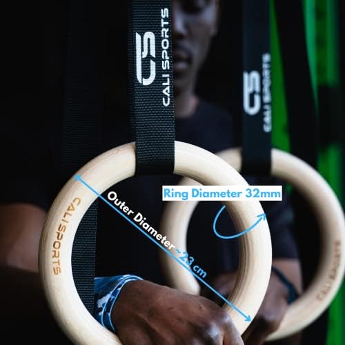 CALI SPORTS Wooden Gymnastic Rings, Olympic Rings Best Rated Gymnastics Equipment for Home, Gym Rings Calisthenics Equipment
