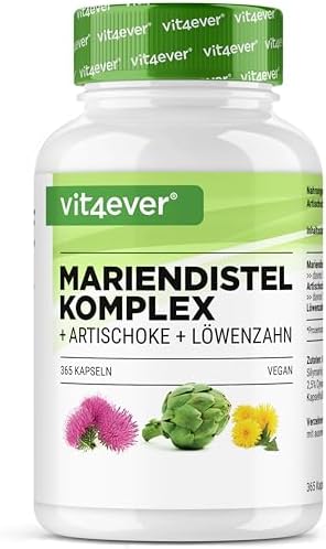 vit4ever Mariendistel Artischocke Löwenzahn Komplex - 365 Kapseln | 80% Silymarin - 2,5% Cynarin - Pflanzenextrakte - 6 Monatsvorrat - Hochdosiert - Vegan - Laborgeprüft