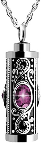XIUDA Crystal Cremation Urn Necklace for Ashes Keepsake Stainless Steel Memorial Pendant with Flower