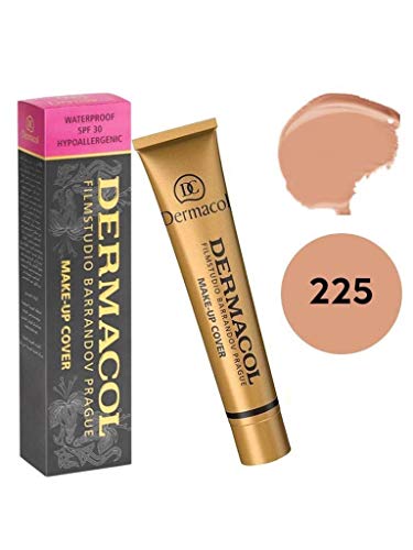 Dermacol Deckendes Make-up Cover für Gesicht und Hals - Wasserfeste Foundation mit LSF 30 für einen makellosen Teint - Stark deckendes helles Medium Beige 225, 30g