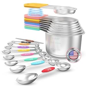 Magnetic Measuring Cups and Spoons Set of 17 – Stackable Stainless Steel Magnetic Measuring Spoons Set with Leveler – Dual Marking Scale Measuring Cup for Dry and Liquid Ingredients – Baking & Cooking