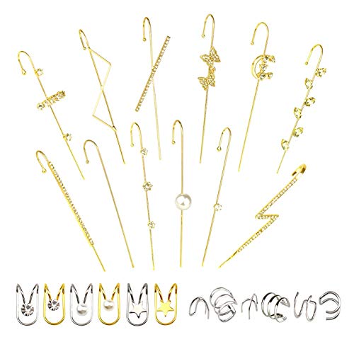 24 Pcs Ear Wrap Crawler Hook Earrings for Women Girls Fashion Piercing Ear Cartilage Clip On Earrings