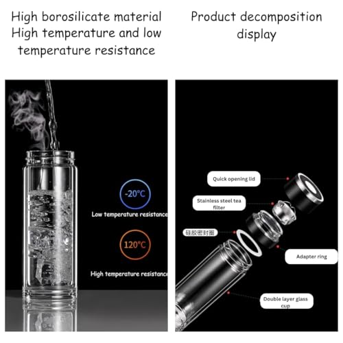 Image of Wosta Leakproof Glass Water Bottle with Stainless Steel Infuser Glass Tea Infuser Bottle with Strainer and Neoprene Sleeve for Loose Leaf Tea, Cold Brew Coffee. (K - GOLD, 400ML)