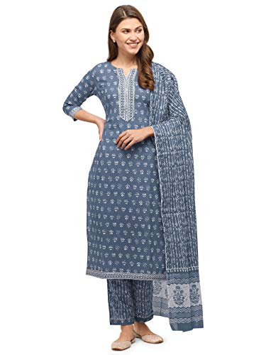 Image of MIRCHI FASHION Pure Cotton Straight Kurta Set with Dupatta | 3 Piece Ethnic Kurta Pant Set Office Wear Salwar Kurta Set for Women