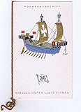 Gefalteter Karton mit geprägter farbiger Abbildung eines Normannenschiffes.