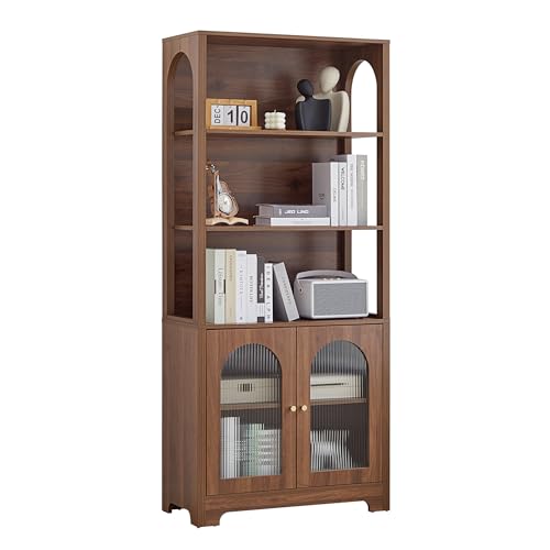 MAHYIZYI 71' Tall Bookshelf with Glass Doors, 5-Tier...