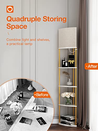 Addlon 5-Tier Sector Corner Shelf Floor Lamp With 3 Color Temperatures Led Bulb And White Lamp Shade - Display Floor Lamps With Shelves For Living Room, Bedroom And Office - Marble Texture #TOP3