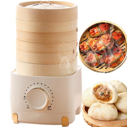 Cuiseur Vapeur à 3 Niveaux, cuiseur Vapeur électrique 350 W avec marmite de 800 ML et Bouton de Puissance de feu réglable, Facile à Nettoyer, cuiseur Vapeur Intelligent en Bambou