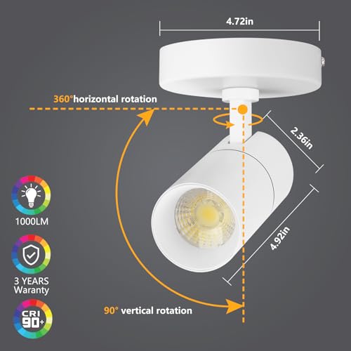 Image of VANoopee 3-Color Dimmable LED Ceiling Spotlight Flush Mount Adjustable Spotlight Directional Spot Lights Indoor Bright Accent Fixture for Living Room Bedroom - CRI90 36 Flicker Free 10W 1000lm White