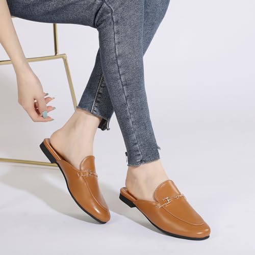 Mules for Women Flats Round Toe Womens Mules Buckle Slip on Slides Backless Loafer Shoes - Image 3