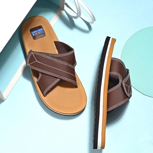 Image of Men's Comfort Slippers with Cross Strap Design | Cushioned Footbed & Shock Absorbing Sole | Lightweight Everyday Wear Slippers for Home, Office & Casual Use