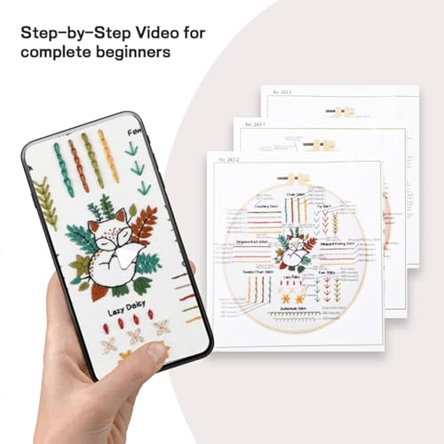 JOINRUN Beginner DIY Embroidery Kit for Adults: 4 Sets Adults Cross Stitch Kit, for Craft Lover Learn Hand Stitch, Includes Stamped Pattern,Hoop, Easy to Follow Instruction and Video - Thumbnail 2