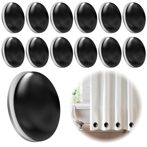 12 Pcs Magnetic Curtain Weights,Black Round Shower Curtain Clips,Strong Magnetism,Sturdy And Durable,No Sew Outdoor Curtains Liner Magnets for Tablecloths Refrigerator Flag
