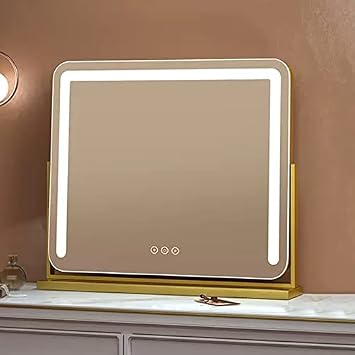 LED Rectangular Makeup Mirror, Dressing Table Mirror with Lights, Three Colour Light Source, 360Rotating Cosmetic Mirror,Vanity Cosmetic Mirror