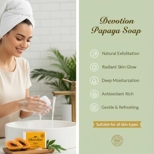 Image of Devotion | PAPAYA Natural Bath Soap | Pack of 6 | 75g | Moisturizing & Nourishing | Gentle Cleansing