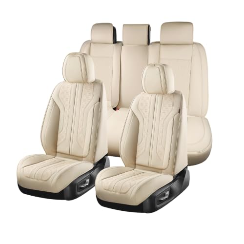 Image of Coverado Car Seat Covers Full Set, Seat Covers for Cars, Front Seat Covers and Back Seat Cover Waterproof Leather Automotive Seat Cover, Universal Car Interior Protectors Cushion for Most Cars