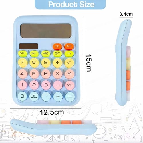 Image of DRAKIO Desktop Calculator 12 Digit Large Display, Solar Battery Dual Power Basic Calculator for Office School, Cute Colorful Calculator for Students, Electronic Desk Calculator