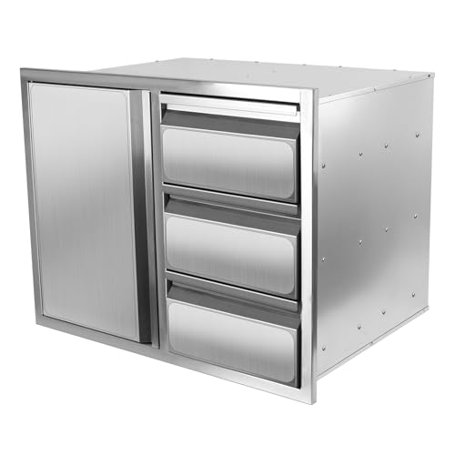Comparison: Best Material For Outdoor Kitchen Cabinets 3 Outdoor Kitchen Drawer Combo, Stainless Steel Sealed Storage Combo with Triple Drawer, Outdoor Kitchen for BBQ Island, Grilling Station, Outside Cabinet (27.8" W x 21.8" D x 19.6" H)(Right Drawer)