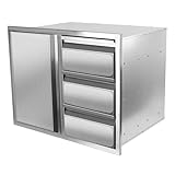 Outdoor Kitchen Drawer Combo, Stainless Steel Sealed Storage Combo with Triple Drawer, Outdoor Kitchen for BBQ Island, Grilling Station, Outside Cabinet (27.8" W x 21.8" D x 19.6" H)（Right Drawer）