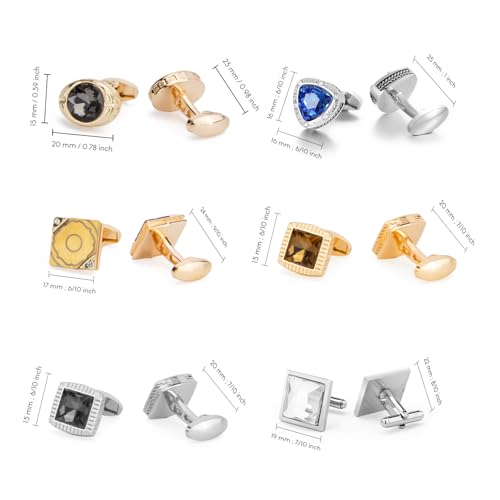 Image of Wynameleri Mens Cufflinks Set 12 Pairs, Black Cuff Links Pack of 12 for Men Silver and Gold, for Business, Wedding,Party Gift Pack in Case