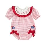 Yuufuniy My First 4th Of July Baby Girl Outfit USA Smocked Bubble Romper Short Sleeve Onesie Bodysuit Newborn Summer Clothes (First 4th Of July-Pink, 3-6 Months)