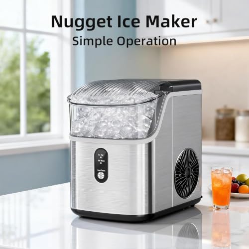 Nugget Ice Maker Countertop, Pebble Ice Machine with Soft Chewable Pellet Ice, 35Lbs/24H, Self-Cleaning, One-Click Operation for Kitchen, Office, Home, Stainless Steel Silver by Antarctic Star - Used condition - Image 6