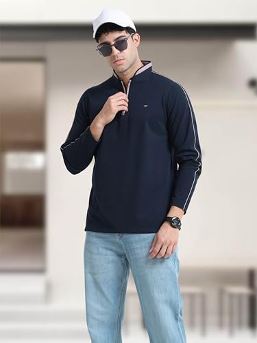 Image of STELLERS Men's Full Sleeve Zipper Henley T-Shirt | Premium Cotton | Streatchable | Feather Touch Feel