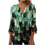 LOAIHA Women's Elegant Button V-Neck Blouses Floral Print Summer Casual Bell Sleeve Shirts Large