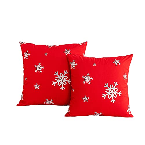 Linnovo Christmas Red Throw Pillow Covers Decorative Velvet Cushion Covers For Home Sofa Couch Bed Holiday Winter Pillow Case Snowflake Gradient Color 18X18, Set Of 2, Invisible Zipper #TOP27