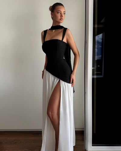 UZN Scarf Bridesmaid Dresses 2025 for Women with Slit Spaghetti Straps Drop Waist Chiffon Formal Party Gowns3