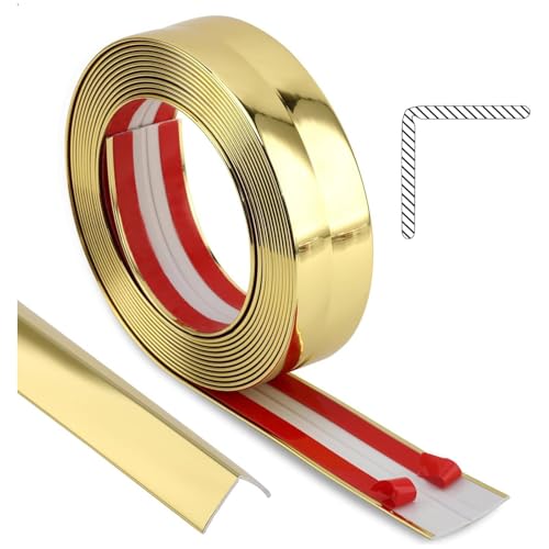 Image of HASTHIP 1 Rolls Golden Wall Molding Trim - Flexible PVC Wall Molding Trim & Corner Guards & Caulk Strip, Apply in Table Edge Door Frame Baseboard for Protection and Decoration, 9.84ft x 0.78in