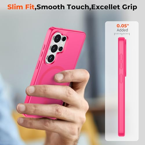 Image of SUPFINE Magnetic for Samsung Galaxy S26 Ultra Case with Screen Protector, (Built-in Magnets) (Military Grade Drop Protection) Slim Translucent Shockproof Phone Case,Hot Pink