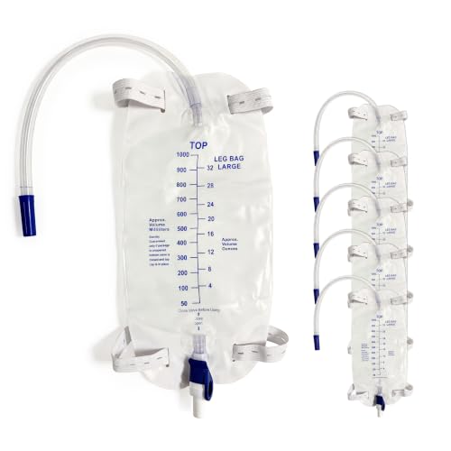 Carbou 6 Pcs Catheter Leg Bags for Men 1000ml Urinary Foley Leg Bags Urinary Drainage Bag with Anti-Reflux Valve Flip Drain and Comfortable Cloth Straps
