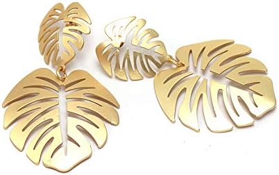 JOYID Monstera Leaf Dangle Earrings Bohemia Palm Leaves Drop Earrings Jewelry for Women-Gold - Image 4