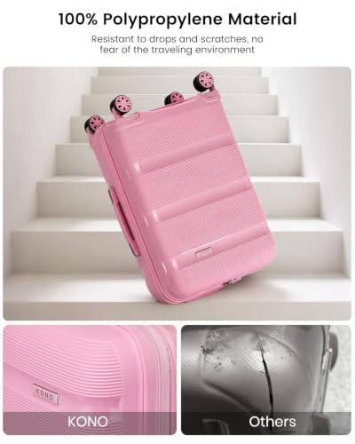 Image of Kono 24 Inch Hard Shell PP Luggage, 4 Spinner Wheels Suitcase, Pink