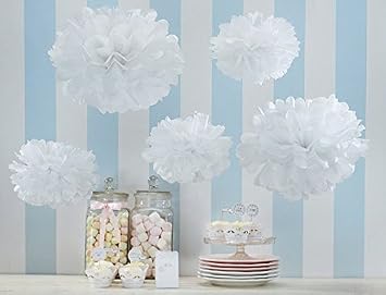 Orino8482; Pom Poms - 5pcs 2 Sizes Tissue Paper Flowers, Tissue Paper Pom Poms, Wedding Decor, Party Decor, Pom Pom Flowers, Tissue Paper, Tissue Paper Flowers Kit, Pom Poms Craft, Wedding Pom Poms, Pom Poms Decoration White&Rice White