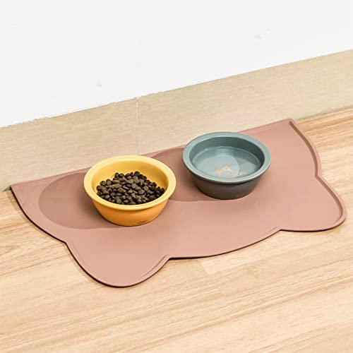 Tokayife Cat Food Mat, Silicone Pet Feeding Mat For Floor Non-Slip Waterproof Dog Water Bowl Tray Cushion (17" X 10", Tea Rose) #TOP5