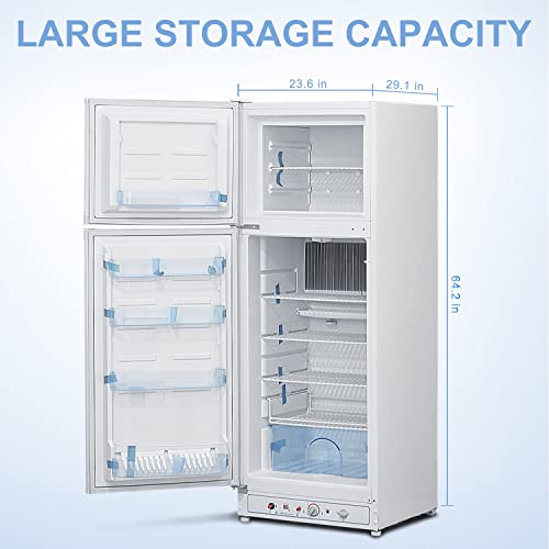 Smad Propane Refrigerator 110V/Propane Fridge Up Freezer 9.3 Cu.ft Propane Refrigerator With Freezer Large Capacity Refrigerator Off Grid, White #TOP6