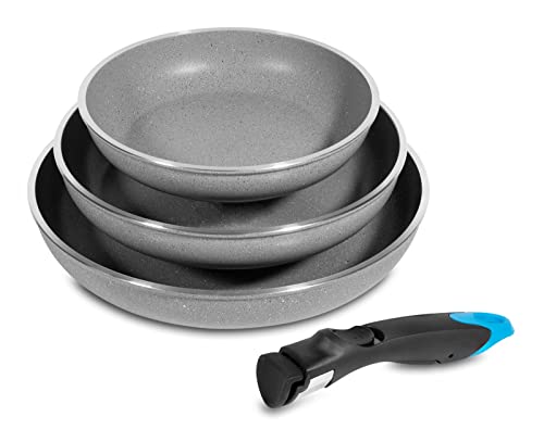 Blaupunkt, set 3 Poêles Anti-Adhérente en Aluminium Forgé, Ø 20/24/28 cm, Sans PFOA, Compatible avec Toutes Sources de Chaleur (y Compris Induction), gris effet pierre -garatie 5 ans