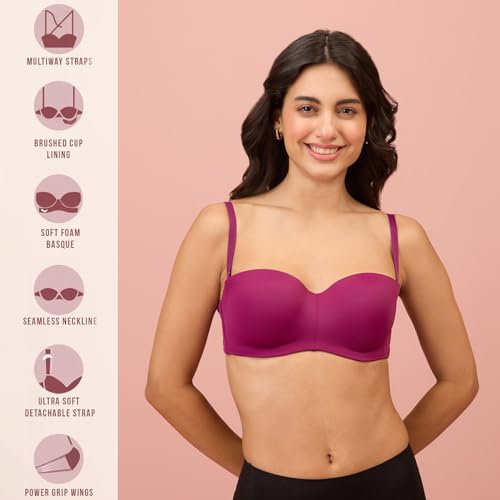 Image of NYKD NYB027 Cotton Padded Wired Multiway Strapless Bra Anti Slip Seamless Bonded Neckline Detachable Straps (Plus