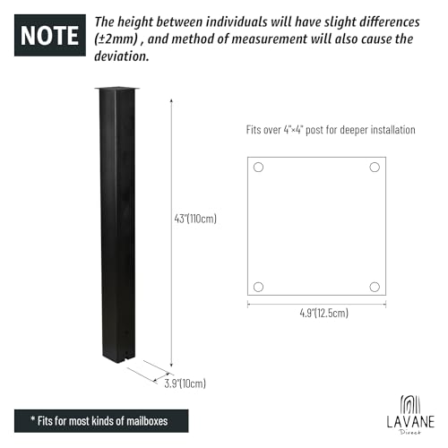 Image of 43 inch Metal Mailbox Post Kit, LAVANE Black Powder-Coated Steel Stand Heavy Duty In-Ground Mounting Mail Post for Outdoor Sidewalk Street Curbside