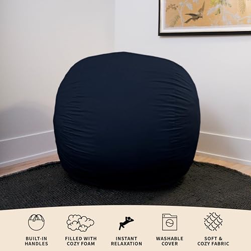 Image of Big Joe Fuf Medium Foam Filled Bean Bag Chair with Removable Cover, Cobalt Lenox, Durable Woven Polyester, 3 feet Big