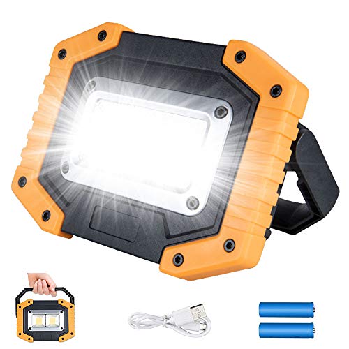 Foco LED 30W,USB Recargable 2000LM Portátil Luz de Trabajo LED, 3 Modos,COB Luces de Camping Impermeable para Garaje,Pesca,Senderismo,Camping,Luces de Seguridad de Emergencia(2 Batería Incluida)