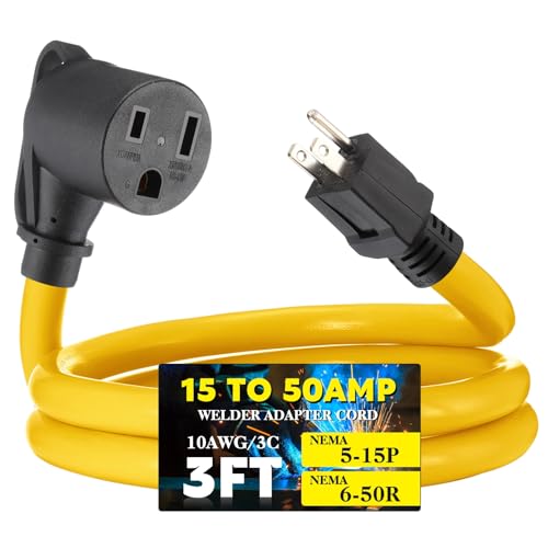 Image of Tellegloww 3ft NEMA 5-15P to 6-50R 15Amp to 50Amp Welder Extension Cord 5-15P Male to 6-50R Female 15Amp 3 Prong to 3 Prong Welder Power Adapter, STW 10 AWG /3C, ETL Listed